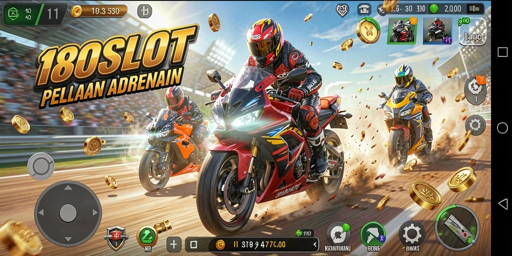 Screenshot dari gameplay balapan motor 180SLOT yang mendebarkan.