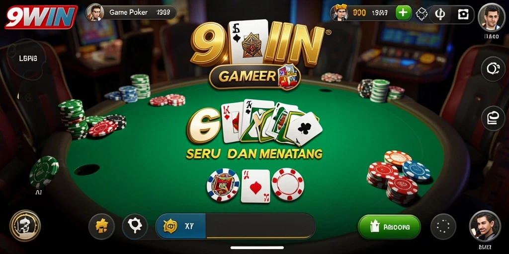 Screenshot gameplay seru 9WIN menampilkan aksi poker yang mendebarkan.