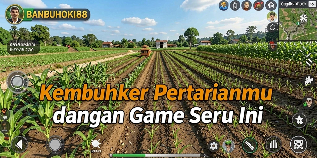 Screenshot gameplay BANBUHOKI88 menampilkan pertanian yang indah dan interaksi seru antar pemain.