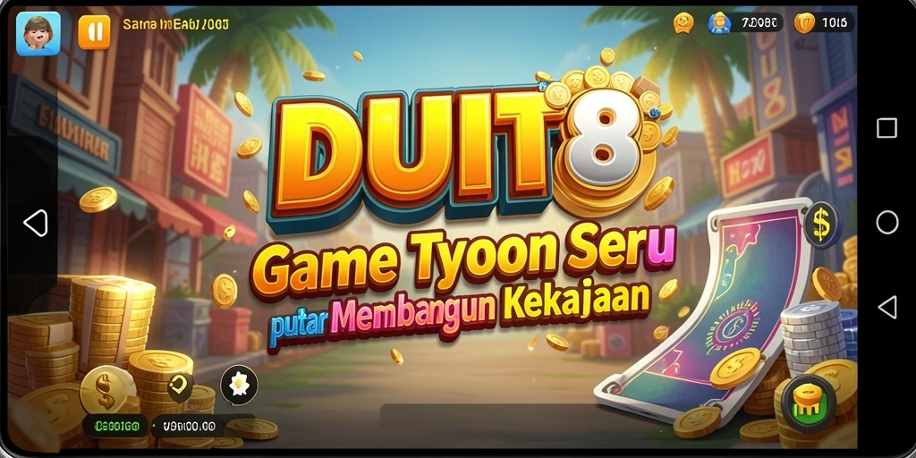 Tampilan gameplay <strong>DUIT8</strong> yang menampilkan berbagai pilihan bisnis.