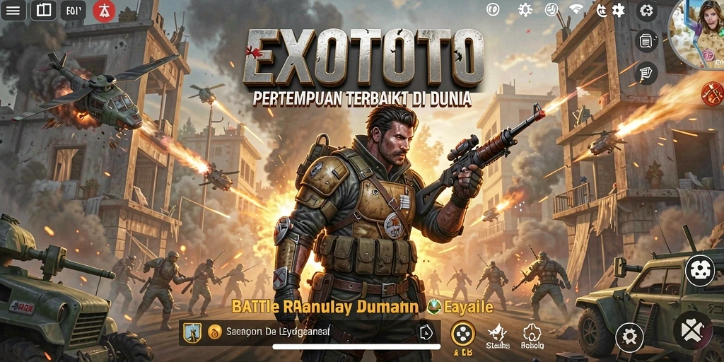Gameplay seru EXOTOTO dengan aksi intens di arena Battle Royale.