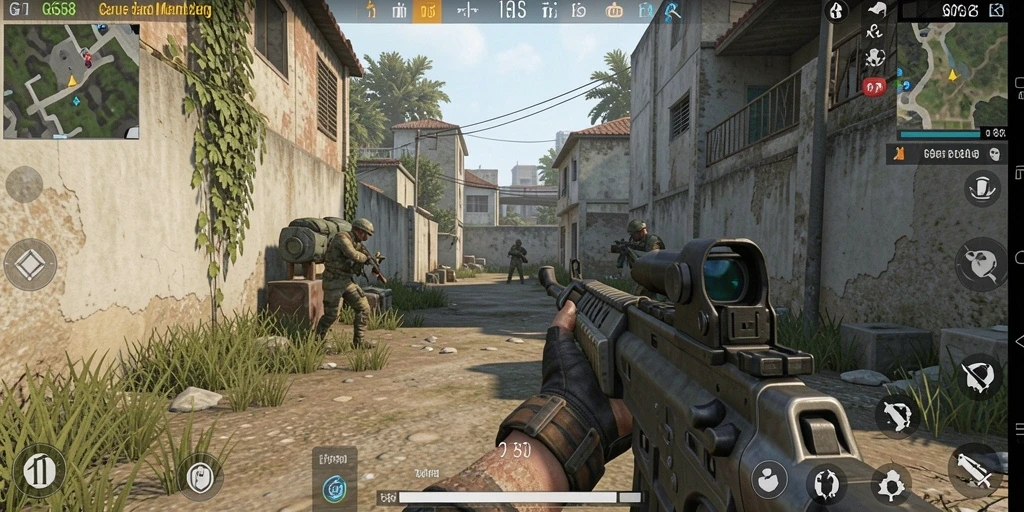 Screenshot gameplay G668 menunjukkan aksi menegangkan dalam pertempuran FPS.