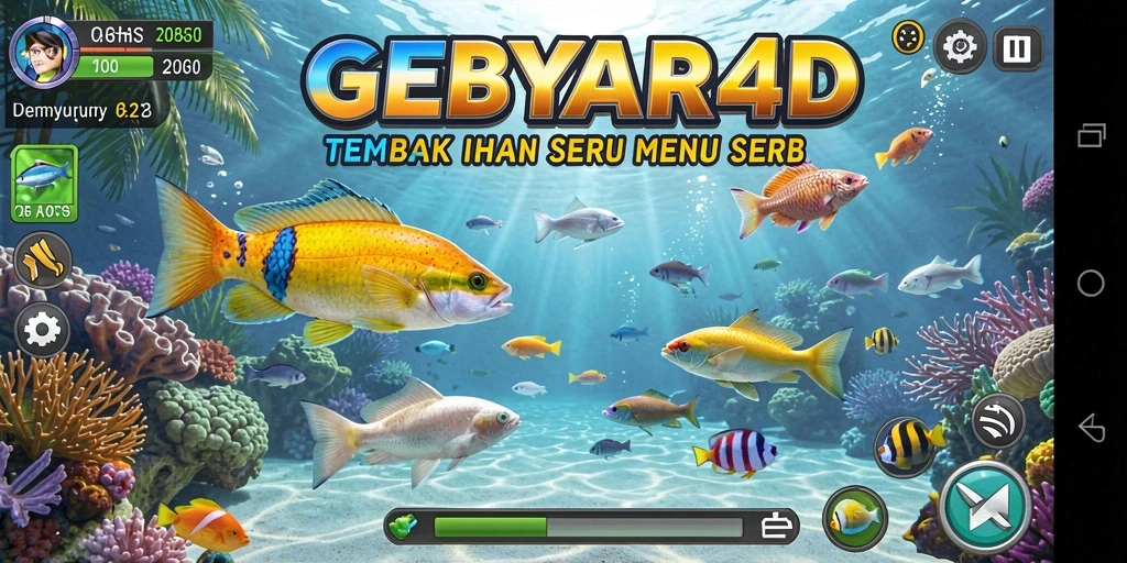 Gameplay seru GEBYAR4D dengan tembak ikan yang menantang.