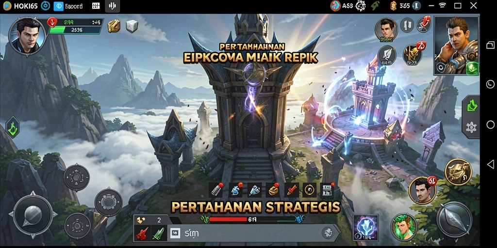 Tampilan gameplay HOKI65 yang menarik dengan menara pertahanan strategis.