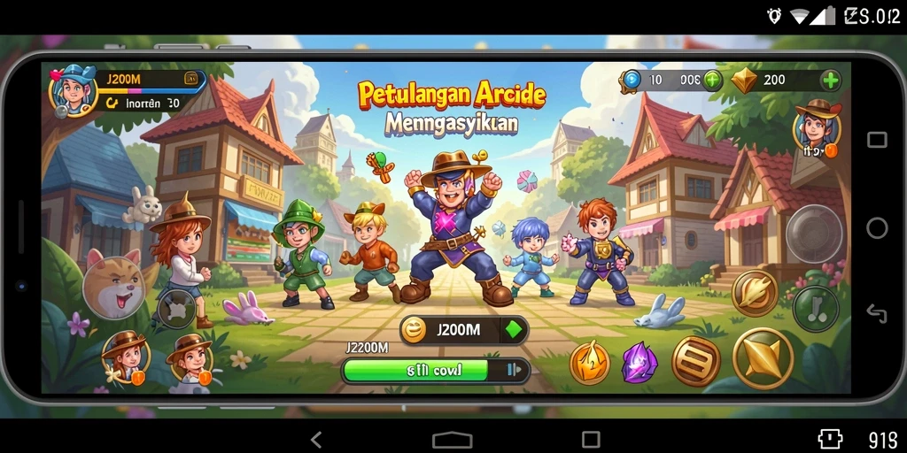 Tangkapan layar gameplay utama J200M dengan aksi Arcade seru.
