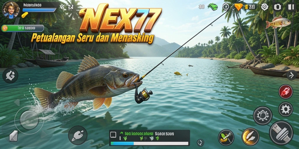 Tampilan gameplay <strong>NEX777</strong> dengan aksi memancing yang seru dan penuh tantangan.