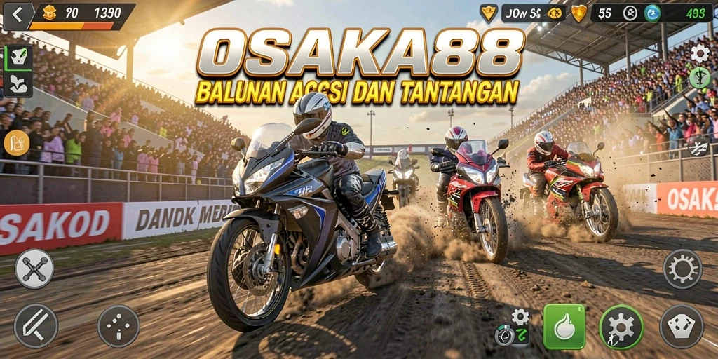 Screenshot gameplay OSAKA88 yang menunjukkan aksi balap motor yang mendebarkan.