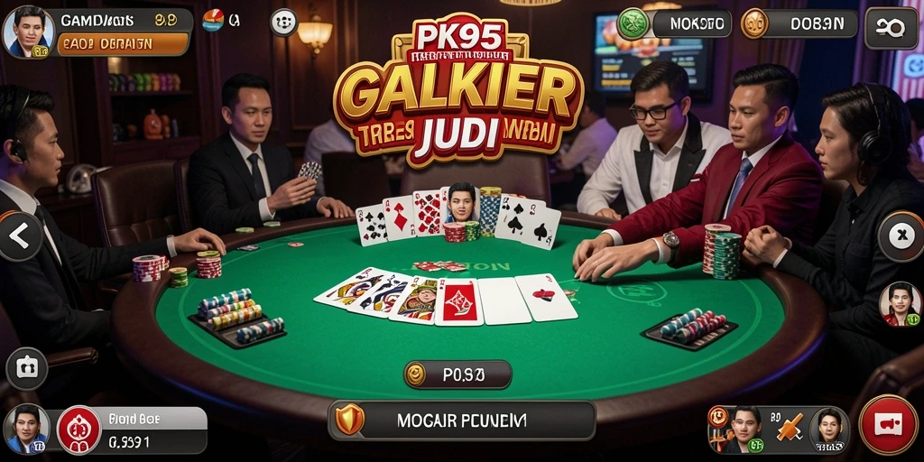 Screenshot gameplay PK95 menampilkan serunya suasana permainan poker.