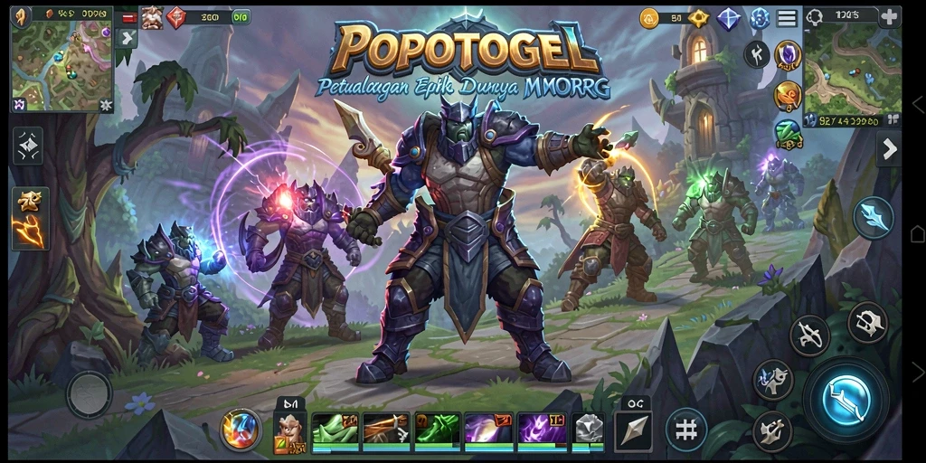 Screenshot utama menampilkan aksi seru dalam game MMORPG POPOTOGEL.