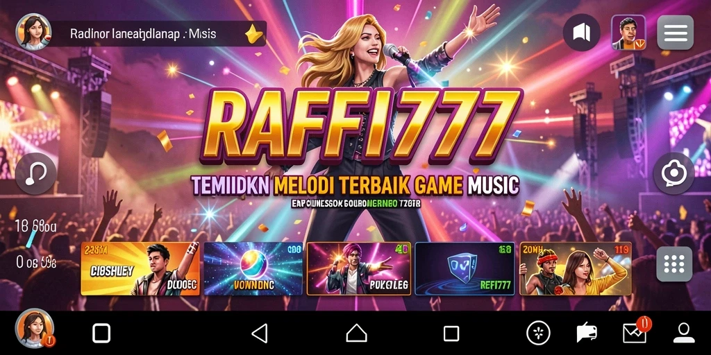 Tampilan gameplay RAFFI777 dengan berbagai lagu dan tantangan musik.