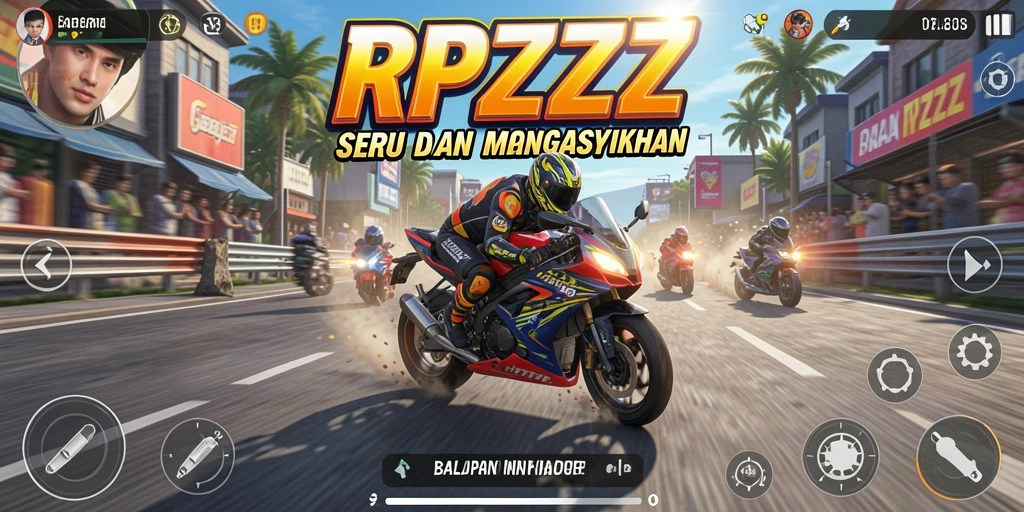 Gameplay seru dalam balapan motor RPZZZ yang mendebarkan.