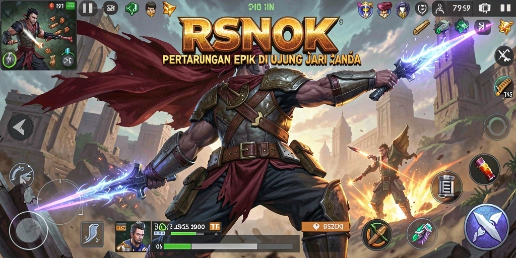 Tangkapan layar utama RSNOK menampilkan aksi pertarungan yang mendebarkan.