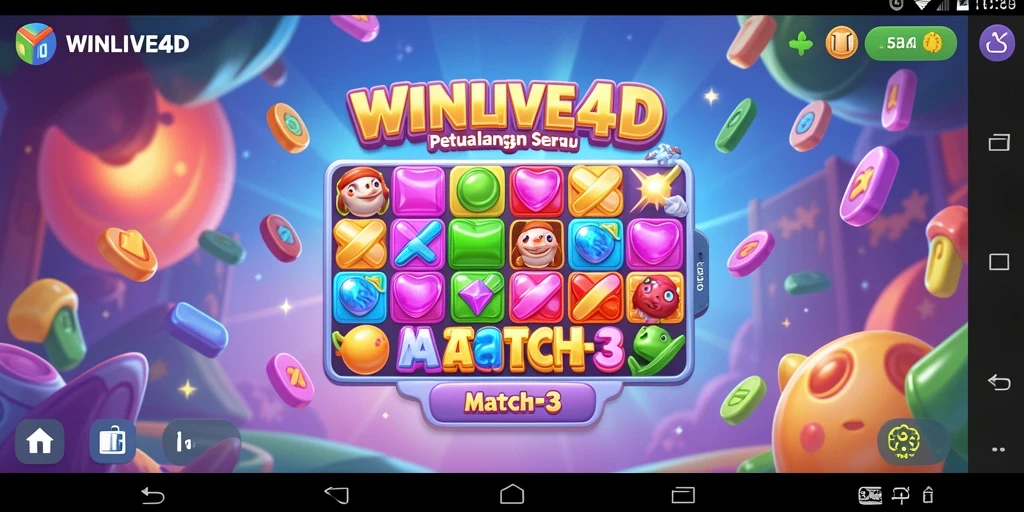 Screenshot menunjukkan aksi seru gameplay Match-3 WINLIVE4D.